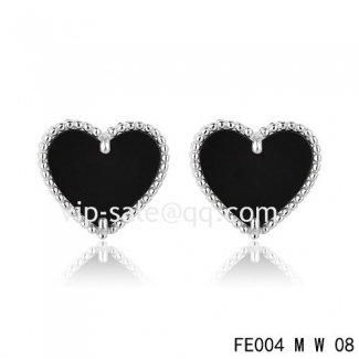 Fake Van Cleef & Arpels Sweet Alhambra Heart Earrings White Gold,Onyx